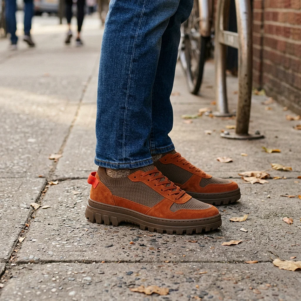 Daily Trek in Bark / Orange, being worn
