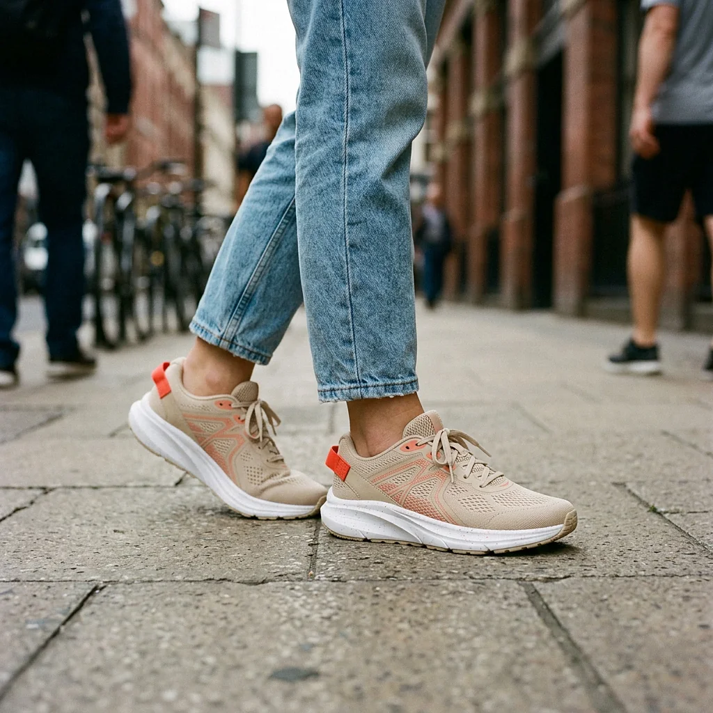 Pace in Sand / Coral, being worn