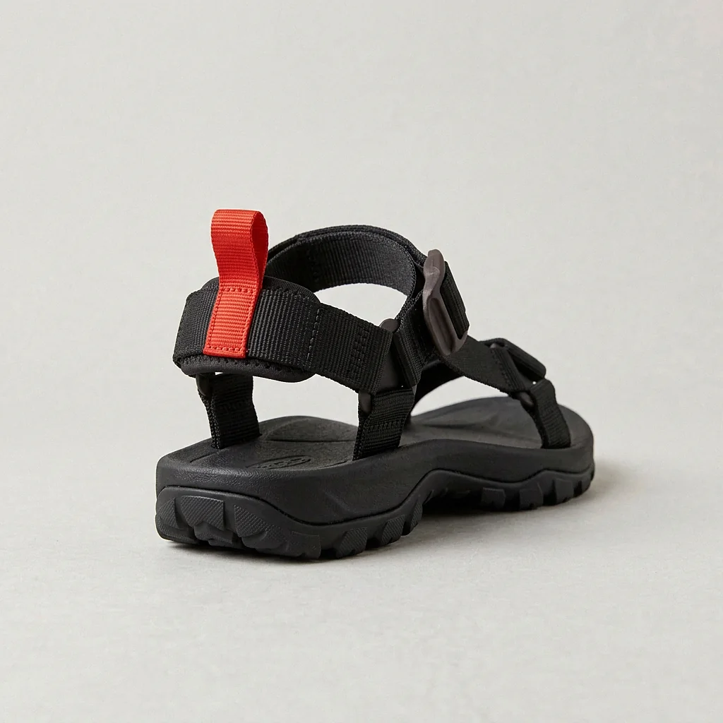 Trail Sandal in Black, from the heel