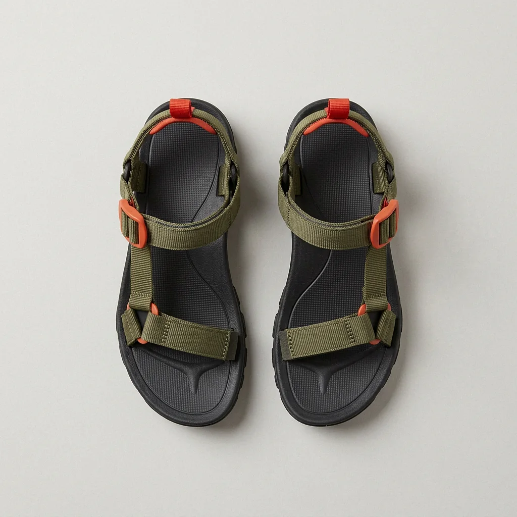 Trail Sandal in Olive / Orange, from above